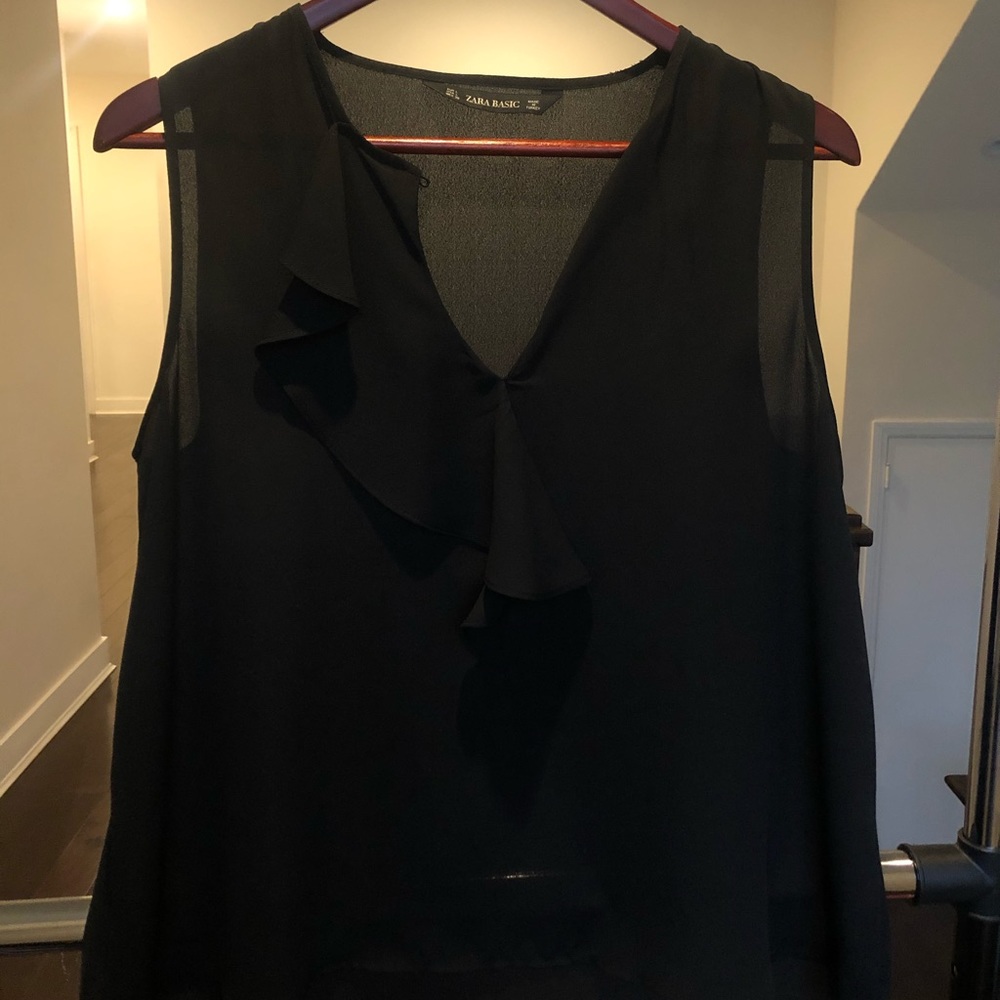 Zara Sleeveless Black top with Ruffle detail